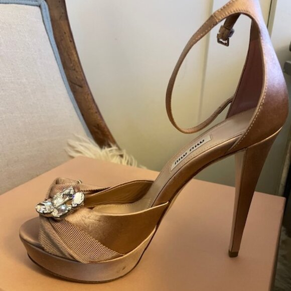 Miu Miu Nude Satin Heels with Crystal Embellishment, Size 6.5 - Picture 13 of 13